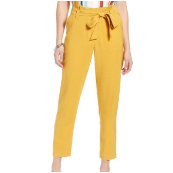 Halogen Plus Size 16 Belted Slim Ankle Paperbag Pants Yellow Mineral High Waist - Picture 1 of 10